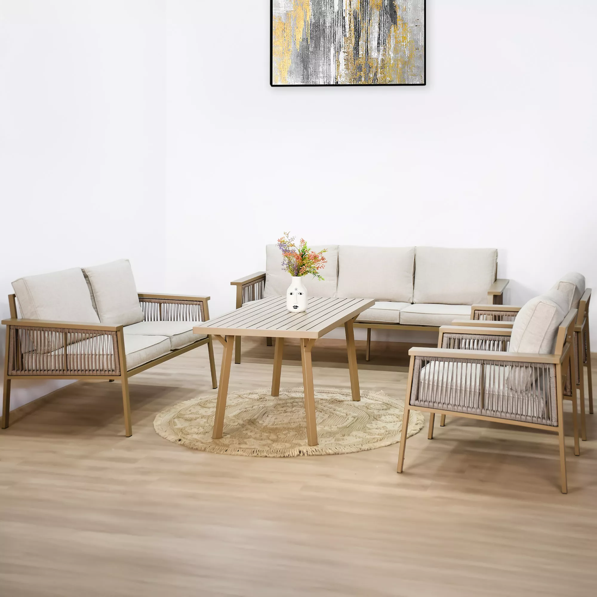 جلسة حديقة 7 مقاعد وطاولة بيج بتصميم عصري