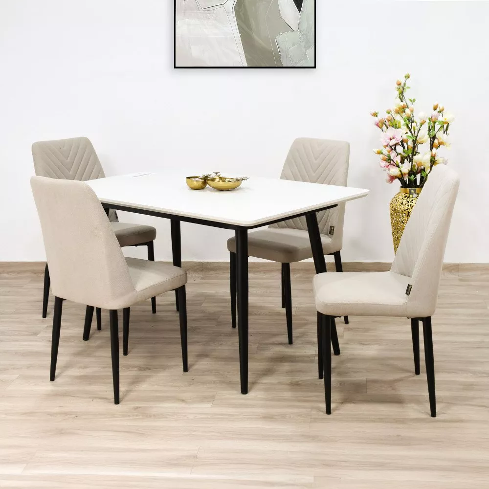 طاولة طعام خشب مع أرجل معدنية و 4 كراسي مخمل