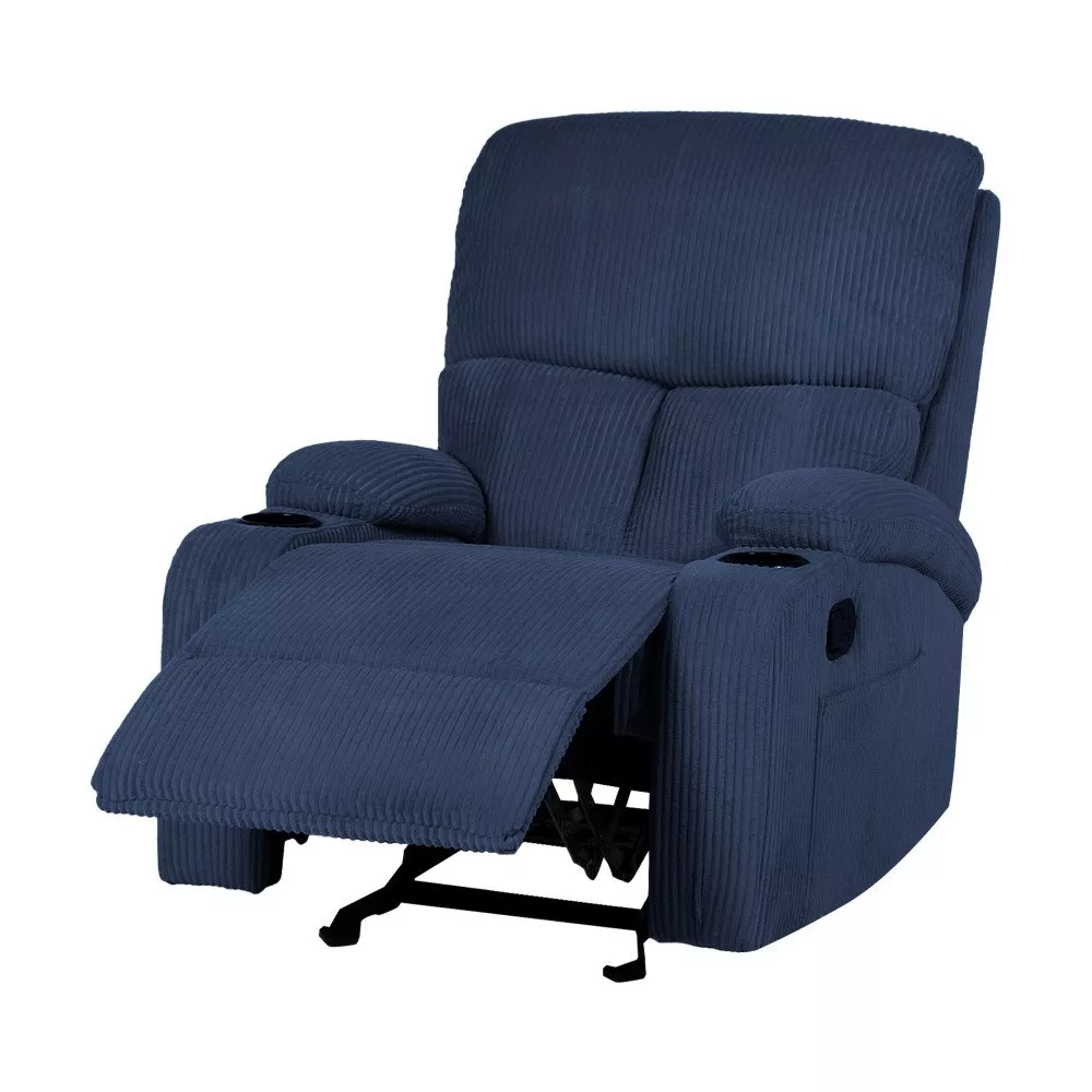 كرسي استرخاء ازرق مع مسند ظهر وقدم قابلين للإمالة