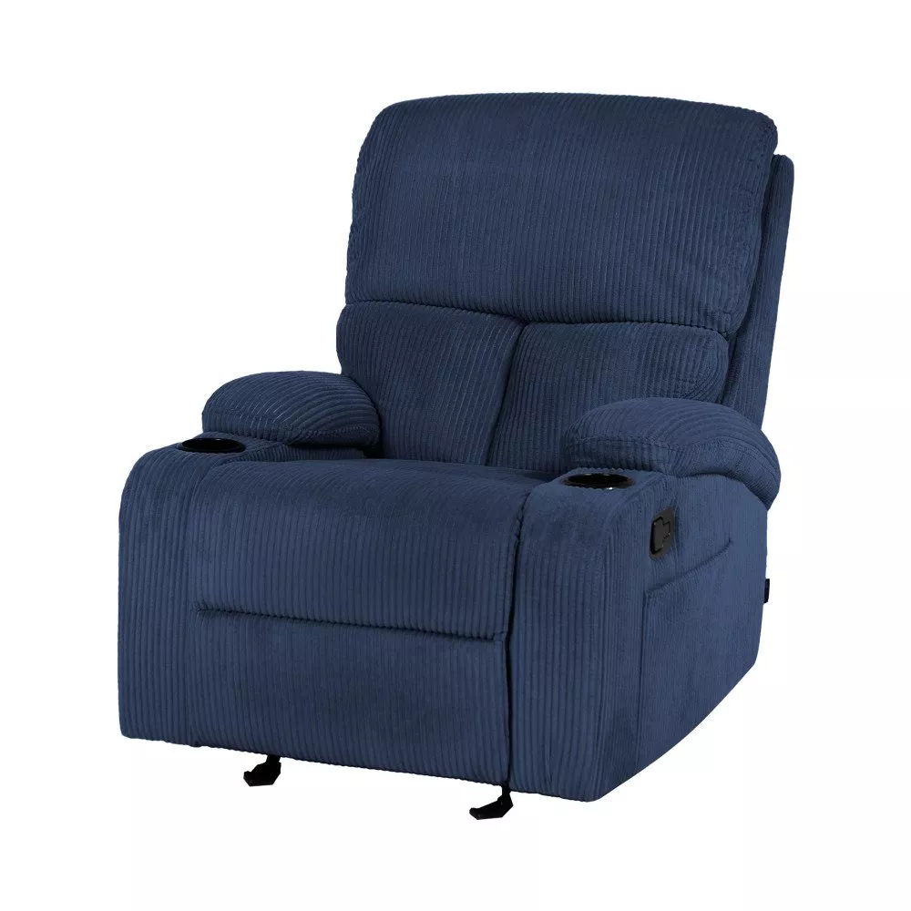 كرسي استرخاء ازرق مع حامل أكواب وجيب جانبي