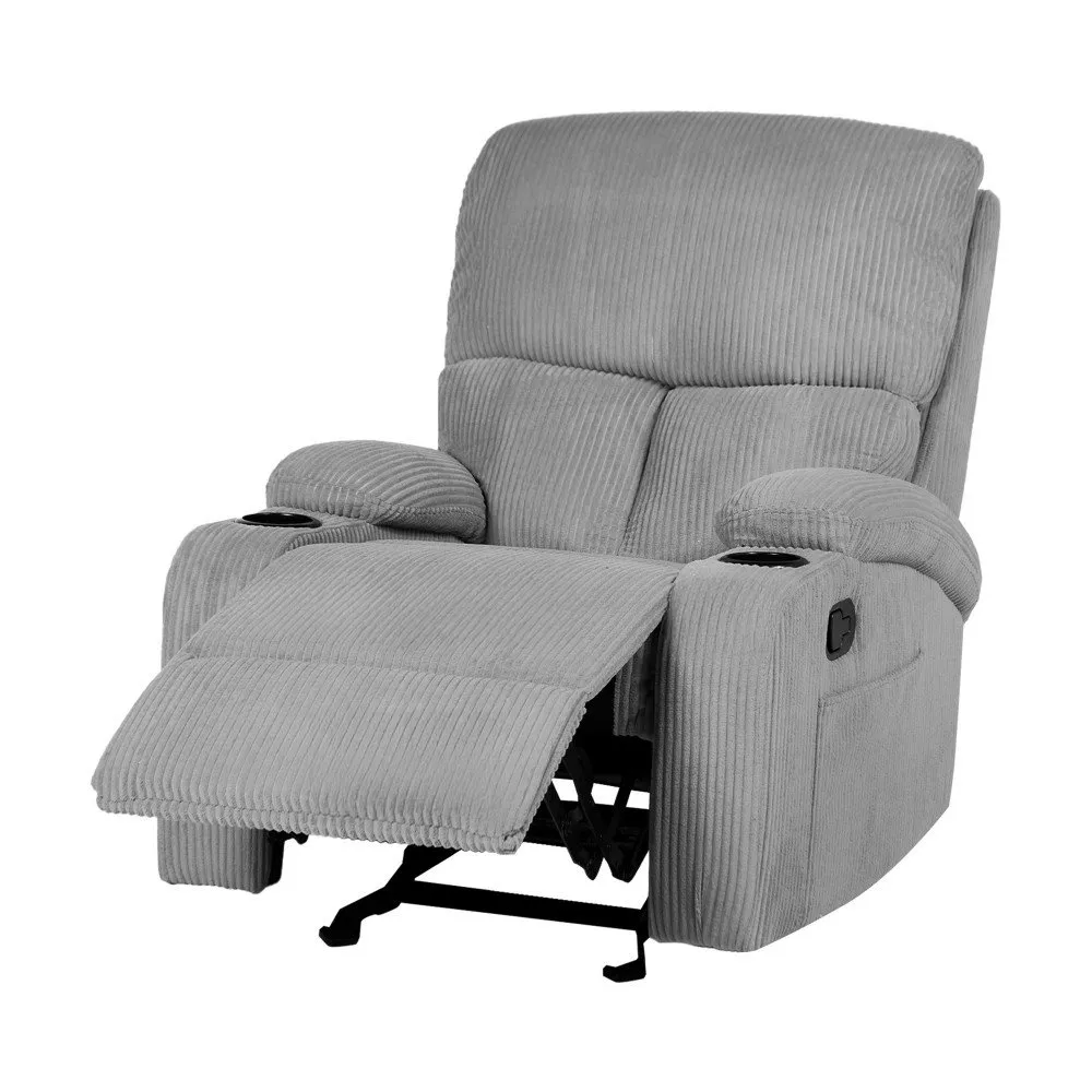 أبعاد كرسي الاسترخاء الهزاز الرمادي: عرض 77 سم، ارتفاع 97 سم، عمق 54 سم