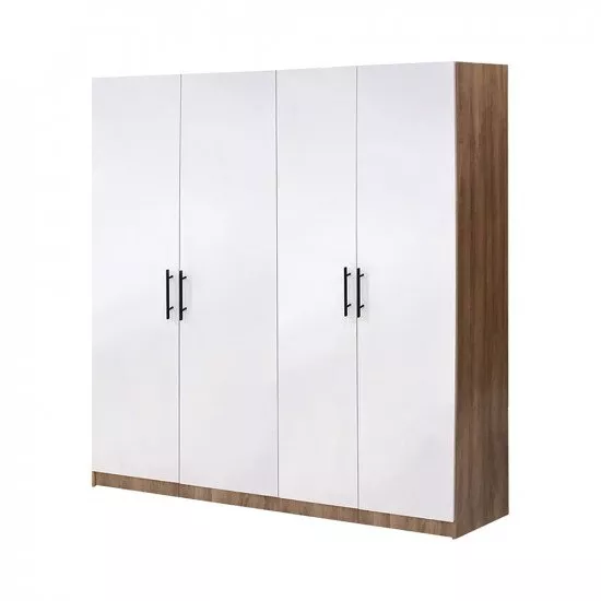 دولاب ملابس خشبي 4 أبواب أبيض وخشبي - صورة 1